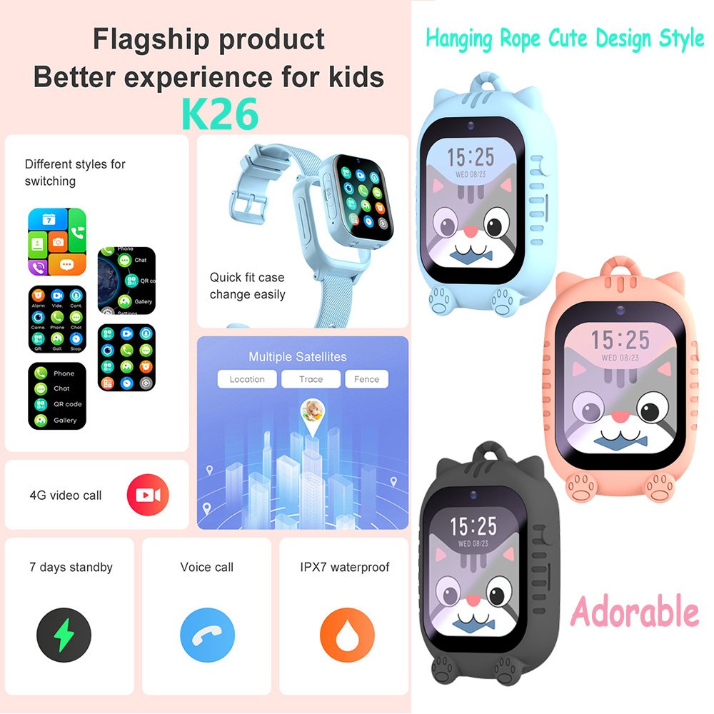 Custom Wholesale Waterproof Touch Screen HD Video Camera SOS Emergency Call Sim Card 4G Boys Smartwatch with GPS Tracker